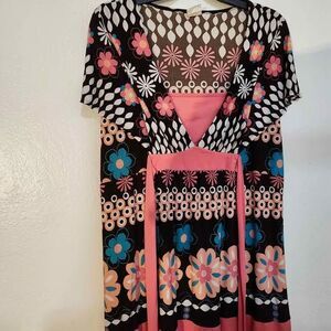 Knit Vintage Multi Print & Solid Women's Tunic with Inset and Ties 22-24